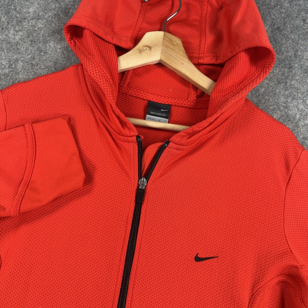 Vintage Nike Jacket Womens Medium Red Sphere Dry Hooded Full Zip Running Mesh